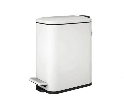COSMIC Essentials Papelera de Baño y Cocina Con Sistema de Pedal de Diseño Moderno y 5L de Capacidad. Cubo de Basura Con Tapa Rectangular y Pequeño para Aseo. Color Blanco Mate