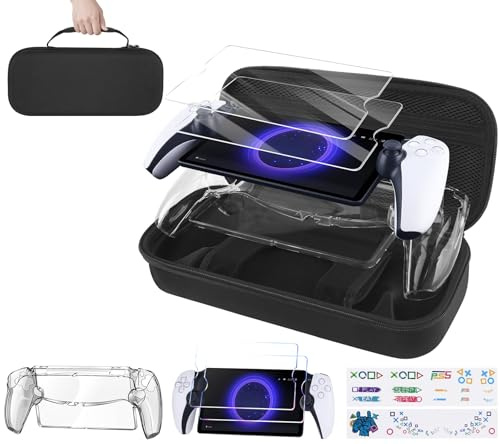 Gopiiphon PlayStation Portal Case 5 in 1 Ps Portal Case Portable Hard Shell Accessories Bundle for PlayStation Portal with 2 Screen Protector,Clear Protective Case and 2 Sticker for Ps5 Portal