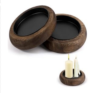 Lot de 2 bougeoirs en bois pour bougies piliers, plateau de 8 cm de diamètre, soucoupe ronde pour bougies, support de bougie en bois pour bougies de baptême, dessous de bougie ronds en bois