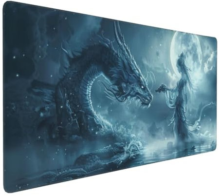 Gaming Mauspad XXL Drachen Mousepad 800x400x4mm Mond Verlängertes Mauspad Schreibtischauflage,Genähte Kanten Mauspad,Verbessert Präzision und Geschwindigkeit Wasserdicht Geeignet für Büro und Spiele
