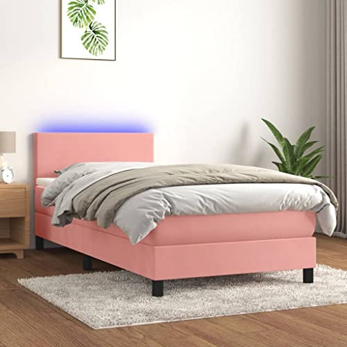 Brokky Boxspringbett mit Matratze & LED Bett Mit Bettkasten Bett Boxspringbett Betten Boxspringbett Mit Matratze Rosa 80x200 cm Samt - 3134254