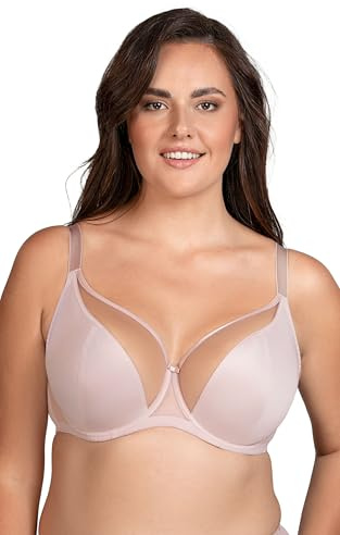 Vivisence Sujetador Suave Elegante con Copas De Malla Aros De Soporte Y Diseño Que Realza El Busto Ideal para Conjuntos Femeninos Y Uso Diario Confortable, Beige,85E