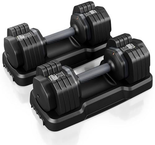 Moziel Set di manubri regolabili, coppia di pesi da 11 kg/24,5 kg per uomini e donne, impugnatura antiscivolo con meccanismo di bloccaggio di sicurezza per attrezzi da palestra in casa (24.5kg x2)