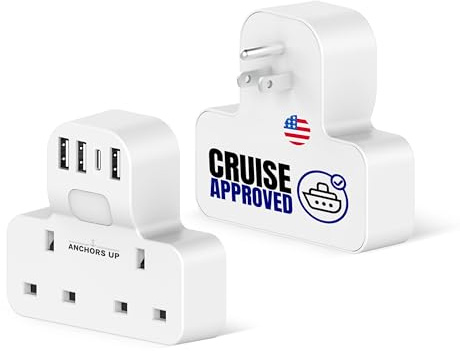 Cruise Approved 7-in-1 Travel Adapter – Non Surge for Cruise Ships – 4 USB Ports and Night Light – Works on Marella, MSC, Carnival, Princess, NCL, Disney – Cruise Essential (US Plug)