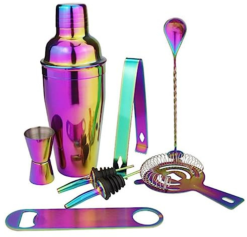 OFFSCH Juego de Coctelera y Herramientas de Acero Inoxidable 750 Ml Recubrimiento Colorido, Kit Profesional para Bartender y Aficionados, Uso en Bar, Restaurante y Hogar, Set de 8 Piezas