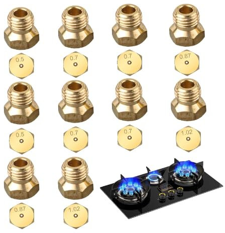Comioke 10 Pièces Gicleur Gaz Butane, Gicleur Gaz Bouteille, Injecteur Gaz Butane pour Cuisinière à Gaz de Brûleur au Propane (2×0.5mm, 4×0.7mm, 2×0.87mm, 2×1.02mm)