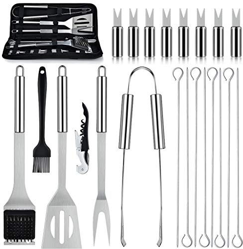 DZHCBNE 1 Set Utensilios para Barbacoa,22 Utensilios para Barbacoa,con Bolsa Almacenamiento,prácticos Y Versátiles Accesorios Acero Inoxidable para Barbacoas Familiares