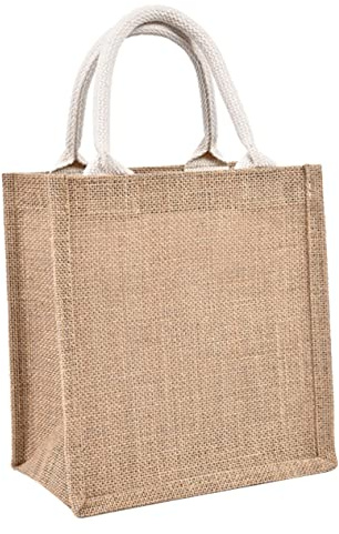 UKCOCO Borsa Di Lino Portatile e Borsa Di Iuta Fai Da Te, Sacco in Tela Di Iuta Grande 21x23x15 Cm Superficie Liscia Per Decorazioni, Riutilizzabile Per Shopping, Regali e Occasioni Speciali