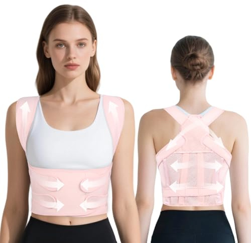 Back Brace Posture Corrector for Women and Men, Adjustable Shoulder Straightener Full Lumbar Support Belt, Upper and Lower Back Pain Relief, Scoliosis Hunchback Hump Thoracic Spine Corrector (Pink L)
