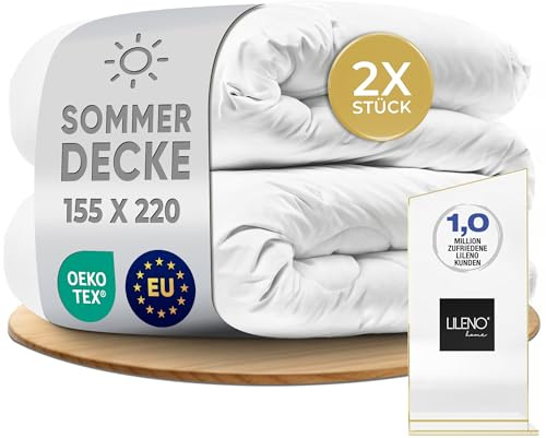 LILENO HOME Sommer Bettdecke 155x220 (2er Set) | 95°C waschbar, Sanitized & | Oeko-Tex Decke 155x220 | Allergikerfreundlich, Geräuscharm & Wolkenweich | Mikrofaser Blanket Made in Europe