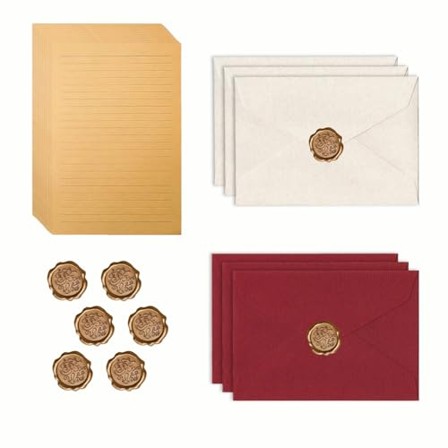 22 Buste di Carta da Lettere 6 Buste di Lettere e 6 Sigilli di Ceralacca Documenti di 10 Lettere Adatti per Scrivere Lettere Inviti Lettere di Ringraziamento Biglietti di Auguri