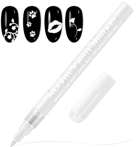 EBANKU Penne per unghie a base d'acqua, 3D 0.7MM Penne per unghie ad asciugatura rapida Marcatori per unghie Vernice acrilica Penna per unghie Graffiti Puntinatura Liner Strumenti (Bianco)
