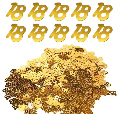 Flewdart 1000pcs confetti de table 18 ans doré 40g, confettis 18th anniversaire décoration Paillettes pétillante pour mariage anniversaire Happy Birthday (doré, 18 40g)