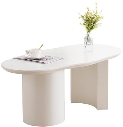Table basse blanche 100 cm moderne table d'appoint salon MDF plan de table irrégulière design laqué brillant appartement table table à manger table à manger verre table d'appoint buffet table de