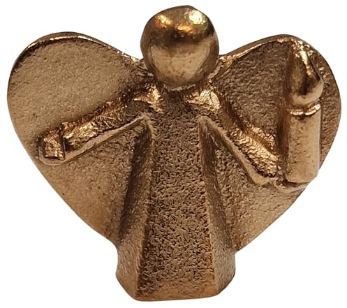 Herzmensch Kleine Engel Figur Gold aus massiver Bronze 4,5 cm - Glücksbringer Geschenk zu Weihnachten für Kollegen, Freunde, Geschwister als Schutzengel w