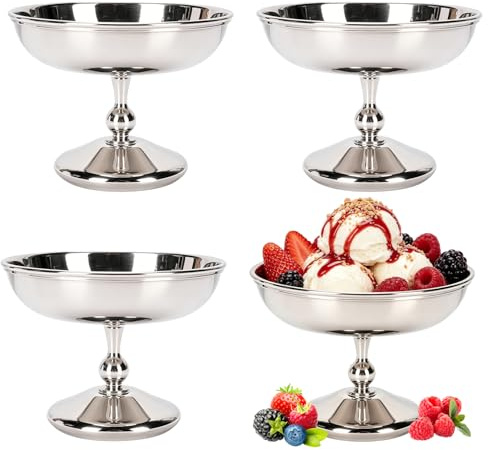 Glassbägare, 180ml Rostfritt Stål Isbägare Ispokal Glass Mugg Dessertskålar Med Fot, Dessertglas för Glass Frukt Cocktails Sallad Yoghurt Och Fruktpudding (#1 * 4)