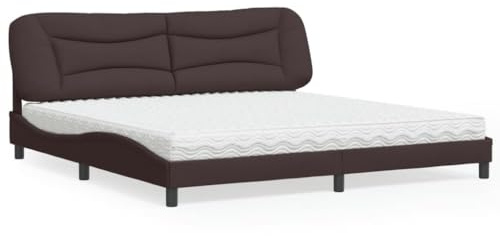 Tonture Hvar Säng med madrass, mörkbrun, 200 x 200 cm, tygöverdrag, vågforms-design, komfortskummadrass, sovrumsmöbler