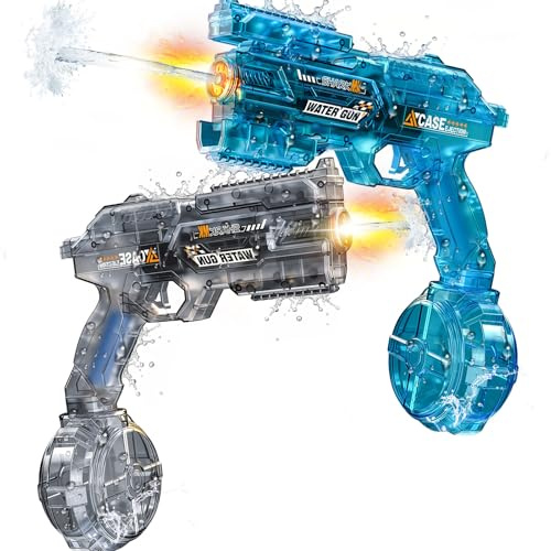 Tecnock Elektrische Wasserpistolen 2er-Set für Kinder & Erwachsene, Automatische Wasserpistolen mit LED-Mündung, 8 m Reichweite, USB-Aufladung, 320 ml Wassertank für Pool, Strand & Garten