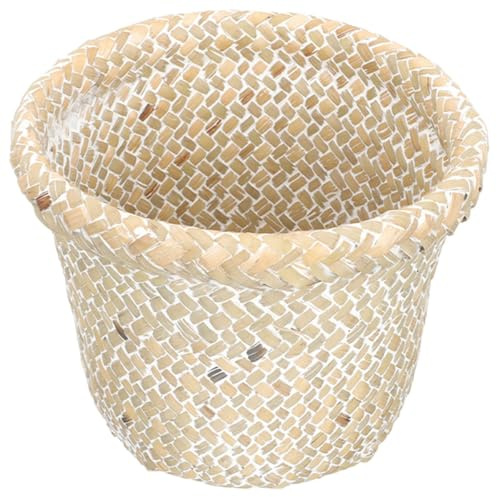 OUNONA Cesto de Basura Tejido Xl 24x20 Cm en Color Blanco Desgastado, Cesta de Almacenamiento Versátil de Mimbre para Baño, Cocina y Sala, Cesta Tejida para Organizar Basura y Artículos