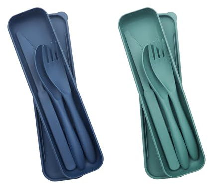 Alriedy 2 Sets Travel Cutlery Set Portable Camping Utensils Set, Eco-Friendly Wheat Straw Reusable Knife Fork Spoon with Case – Lightweight Durable Cutlery for Picnic, School, Office & Outdoor