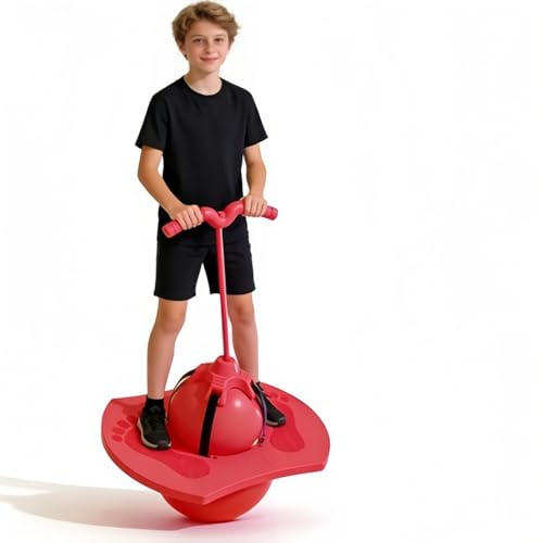 Racocou Pelota Rebotadora New Balance Pogo Stick Mejorado con Asa y Bomba de Aire Tabla de Truco para Saltar Pelota Rebotadora Segura y Divertida para Niños y Adultos,Rojo