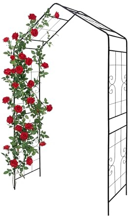 Relaxdays Arco para Rosas, Metal, jardín (Alto x Ancho x Fondo) 240 x 143 x 43 cm, Robusto para trepadoras, Negro