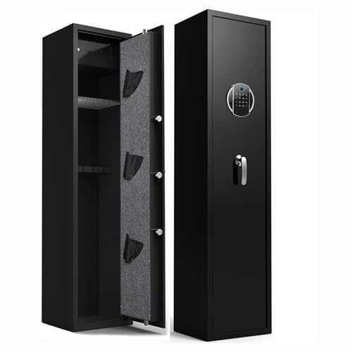 Coffre Fort Arme Biométrique, Armoire à Fusil pour 5 Carabines et 3 Pistolets, Coffre Fort Fusil avec Verrouillage Numérique, Lumière LED