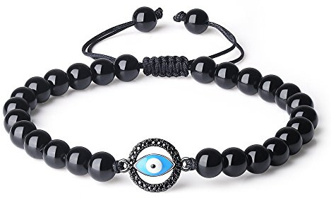 COAI Evil Eye Bracelet Black Obsidian Stone Beaded Bracelet for Men Women