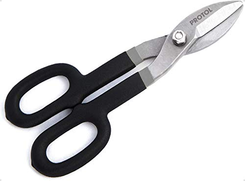 PROTOL 10 inches Tin Snips Straight Pattern, Aluminum Cutters, High Strength Forged and Heat Treated Carbon Steel - Tinner's Snips with Comfortable Black Rubber Handle Covers (90-TS10)