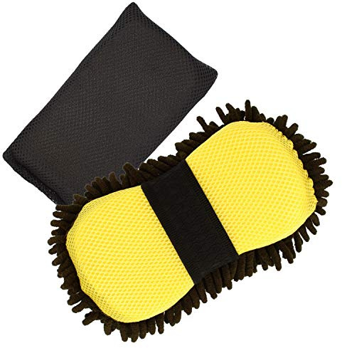 com-four® 2-teiliges Auto Reinigungsset, 2 in 1 Autoschwamm | Schwamm für sanfte Autowäsche - wiederverwendbar
