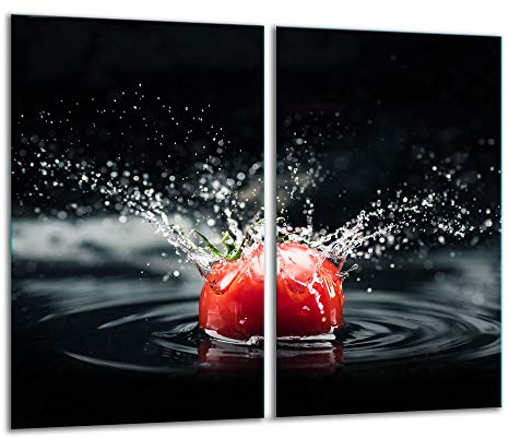 QTA - Placa protectora de vitrocerámica 2 x 30 x 52 cm 2 piezas cocina eléctrica universal para inducción protección contra salpicaduras tabla de cortar de vidrio templado como decoración Tomate