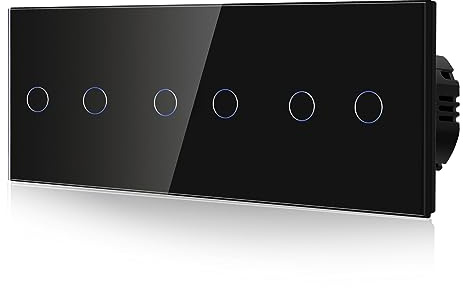 BSEED Interruptor Tactil luz pared,Vidrio Panel con luz Piloto,Sin Función Wifi,2 Gang 1 Vía,228mm Negro