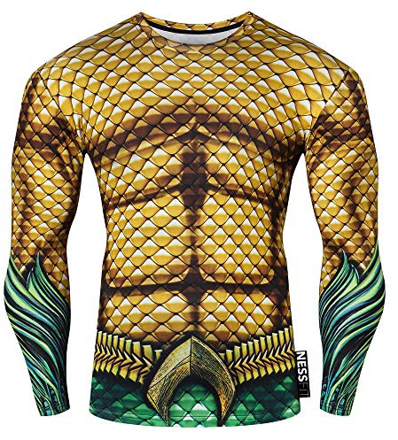 Nessfit Felpa termica da uomo a compressione da uomo, a maniche lunghe, da allenamento, con supereroe