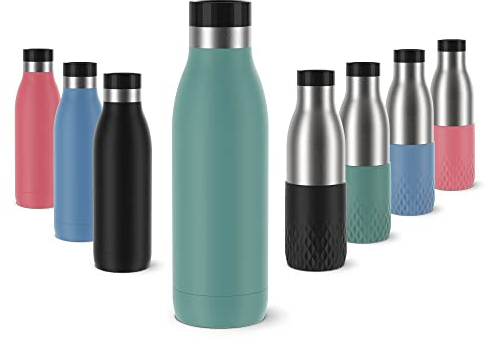 Emsa Bludrop Isolier-Trinkflasche, 0,5 Liter, 100% dicht, Quick-Press Verschluss, Ergonomischer 360° Trinkgenuss, 12h warm, 24h kühl, einfache Reinigung, Edelstahl, Pulverbeschichtung, Petrol, N31102