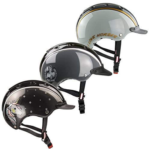 RL24 - Casco Kinder REIT-, Fahrrad- und Skihelm NORI Einhorn schwarz/grau XS (50-52cm) inkl. Schutzbeutel