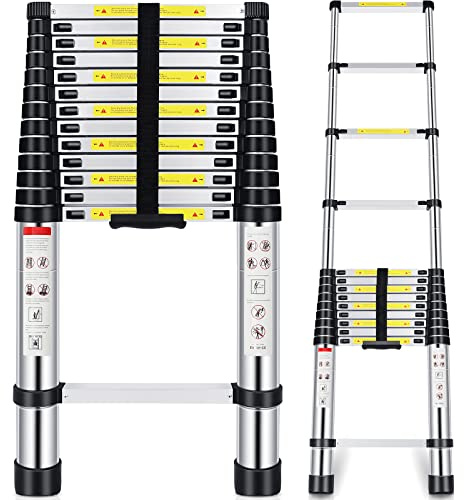 Telescoping Ladder,16.5 FT Aluminum Extension Ladder with 2 Replacement of Non-Slip Rubber Cover, 330 lbs Max Capacity, Multi-Purpose Collapsible Ladder for RV or Outdoor Work