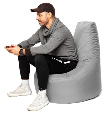 PATCH HOME Gamer Sessel mit Reißverschluss Lounge Kissen Sitzsack Sitzkissen Bean Bag In & Outdoor geeignet fertig befüllt (Ø 75cm x Höhe 80cm mit Reißverschluss, Grau)