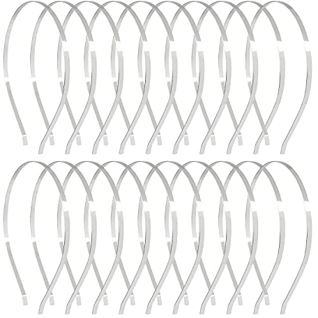 Confezione da 20 fasce per capelli larghe 5 mm, sottili, in metallo duro, colore: argento, oro, nero, tinta unita, per donne