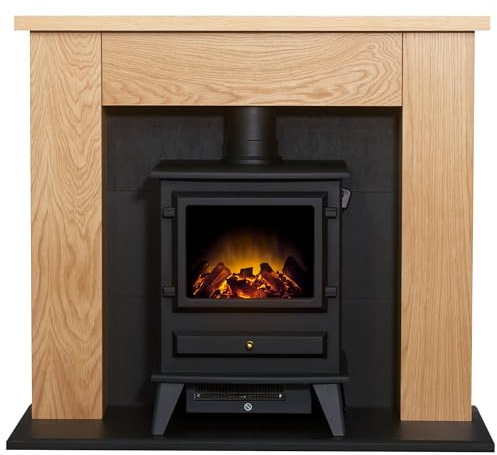 Adam Chester Stove Fireplace in Oak & Black with Hudson Electric Stove, 39 Inch
