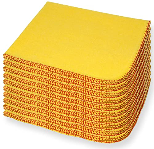AKH® 10 Pack Yellow Cotton Dusters | Size: 27cm x 32cm | 100% Cotton | Cotton Cleaning Towel Cloth | Household Kitchen Cleaning Dusting Polishing | Lint Free Duster | Multi-Purpose Dusting Cloth