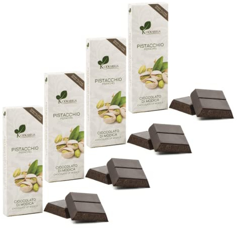 Ciokarrua | Cioccolato Pistacchio di Modica | Grezzo Lavorato Cioccolato IGP Modica | Tavoletta Cioccolato Senza Lattosio | Cioccolato Tavolette - 4 x 100 Grammi