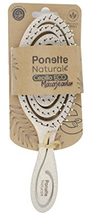 PONETTE NATURAL - Cepillo de Pelo ECO Masajeador Ecológico Beige Desenredante Antitirones, Fabricado con Fibra Natural de Trigo, 100% Reciclable, Marca Española