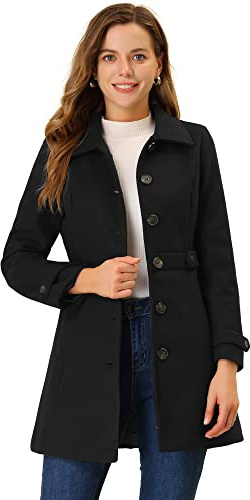 Allegra K Women's Winter Classic Overcoat with Pockets Single Breasted Coat | Soft pea coat, Fully lined outerwear, Trendy, Fall office peacoat, Warm casual holiday everyday wear, Black L