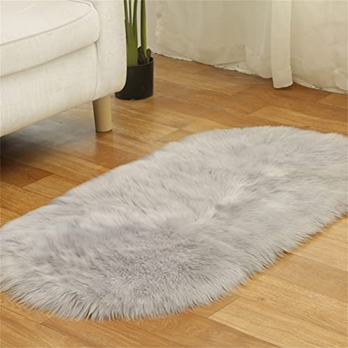 Tomifine Kunstfell Fell-Teppich, Lammfell Schaffell Teppich Flauschiger Schaffell Bettvorleger für Schlafzimmer Bett oder Wohnzimmer Sofa Deko Waschbar (50 x 100 cm,Grau)