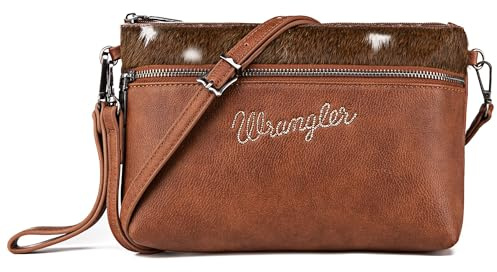 Wrangler Western Crossbody väskor för kvinnor kuvertväska handledsväska, Cowhair-brun