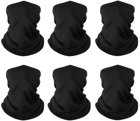 Finvizo Multifunctional Headwear Neck Gaiter: 6 Pack Elastic Tube Scarf Face Mask Bandana Balaclava Snoods, Black