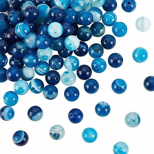 OLYCRAFT 129 Pezzi/3 Fili 8mm Agata Pizzo Naturale Blu Perline di Agata Naturale 1mm Foro Tinto Perline Gemma Rotonda Perline Gemma Sciolte Perline di Energia per Gioielleria Artigianato Fare