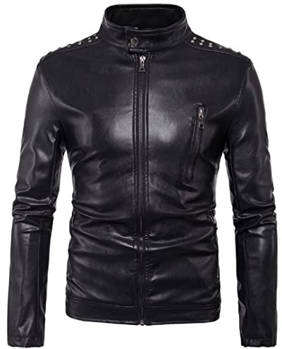 Wvapzxx Männer Nieten Dekoration Reißverschlüsse Motorrad Lederjacke