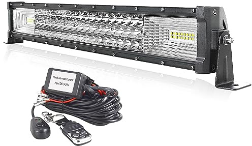 AUXTINGS 56 cm Barre Lumineuse Droite 270W Feux Antibrouillard LED avec 12V télécommande stroboscopique Kit de câblage 6000K 3 Rangées Etanche LED Projecteur pour Voiture Camion Tracteur 4X4,IP67