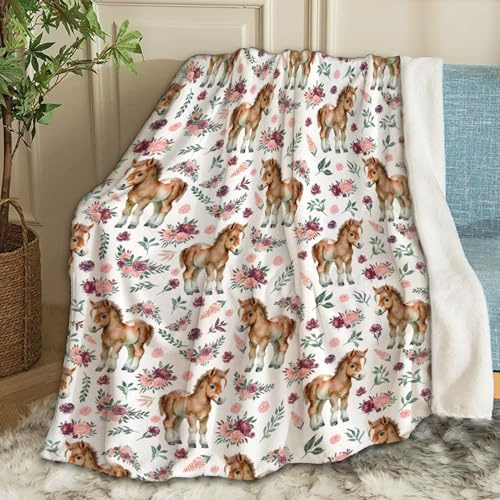 Ottoy Horses Floral Pony Blanket,Horse Throw Blankets Gifts for Girls